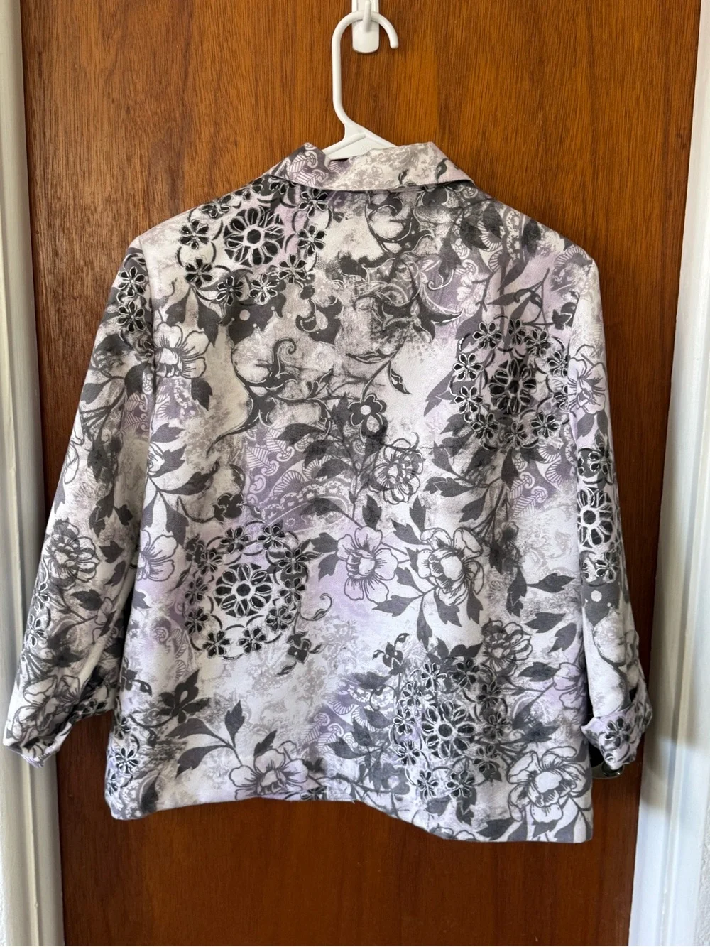 Alfred Dunner 6P Jacket Floral Paisley Lined Button Front Lavender Gray Petite
